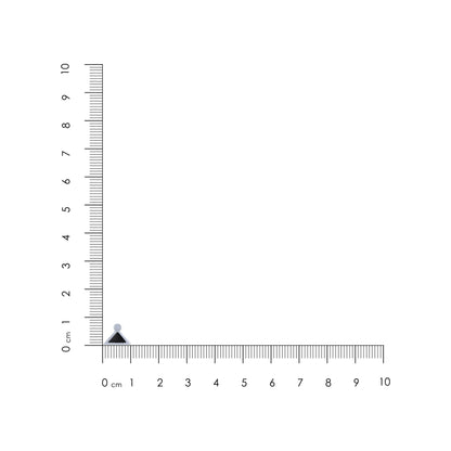 Small black triangle next to a ruler on a white background
