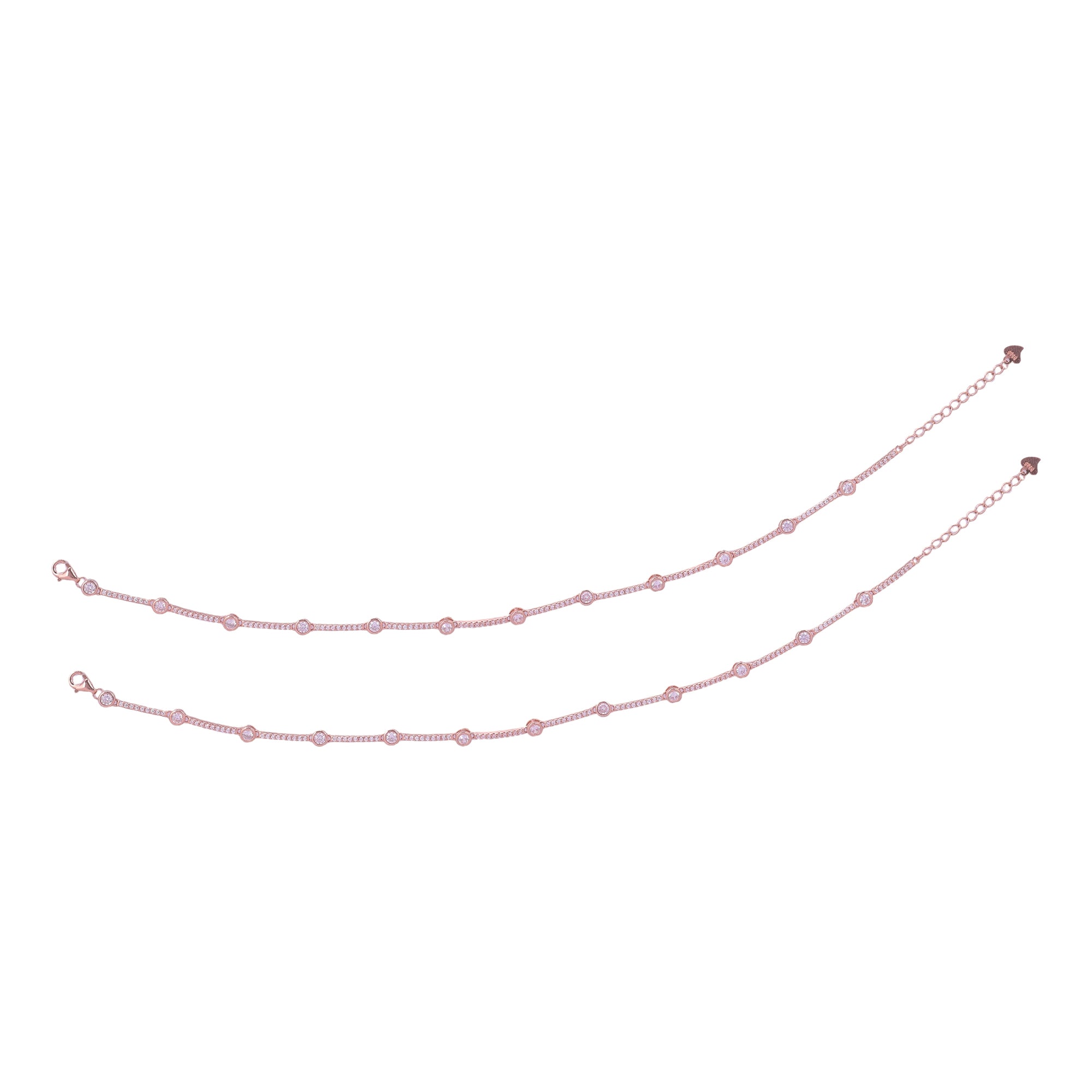 925 Sterling Silver Rose Gold Serenity Spark Anklets For Women
