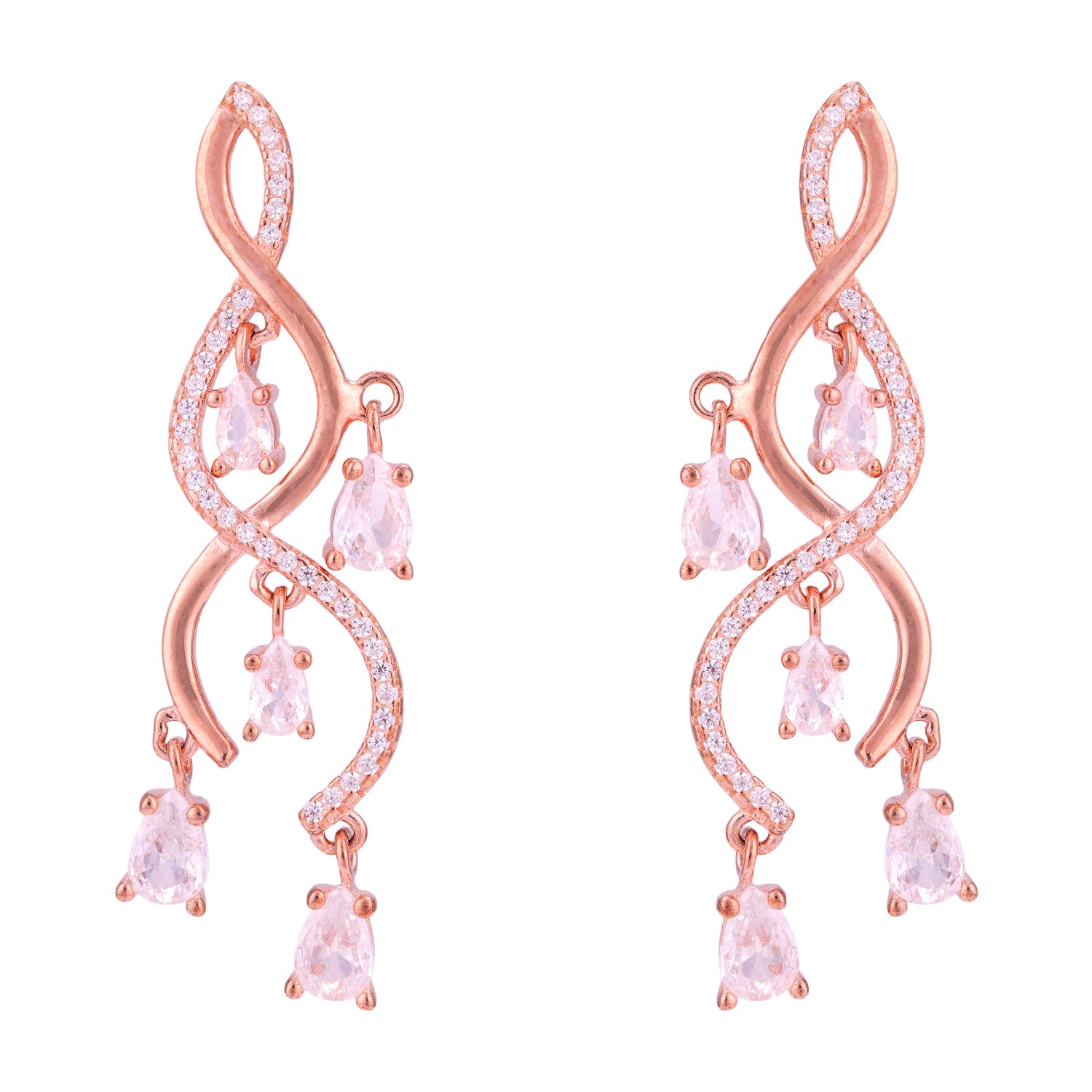 925 Sterling Silver Rose Gold Spiral Vine White Stone Dangler Earring for Women