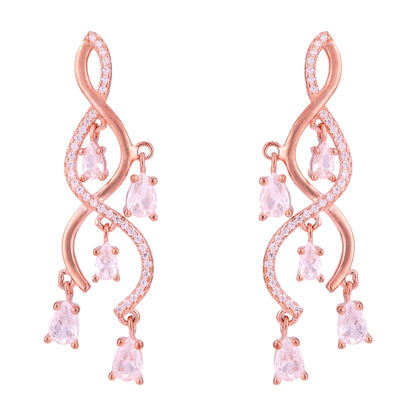925 Sterling Silver Rose Gold Spiral Vine White Stone Dangler Earring for Women