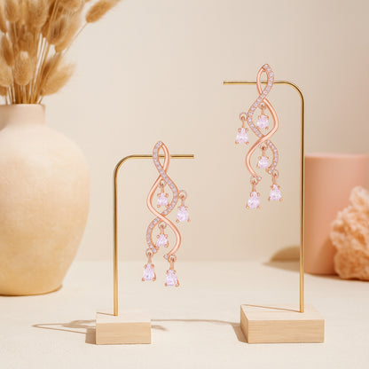925 Sterling Silver Rose Gold Spiral Vine White Stone Dangler Earring for Women