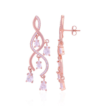 925 Sterling Silver Rose Gold Spiral Vine White Stone Dangler Earring for Women