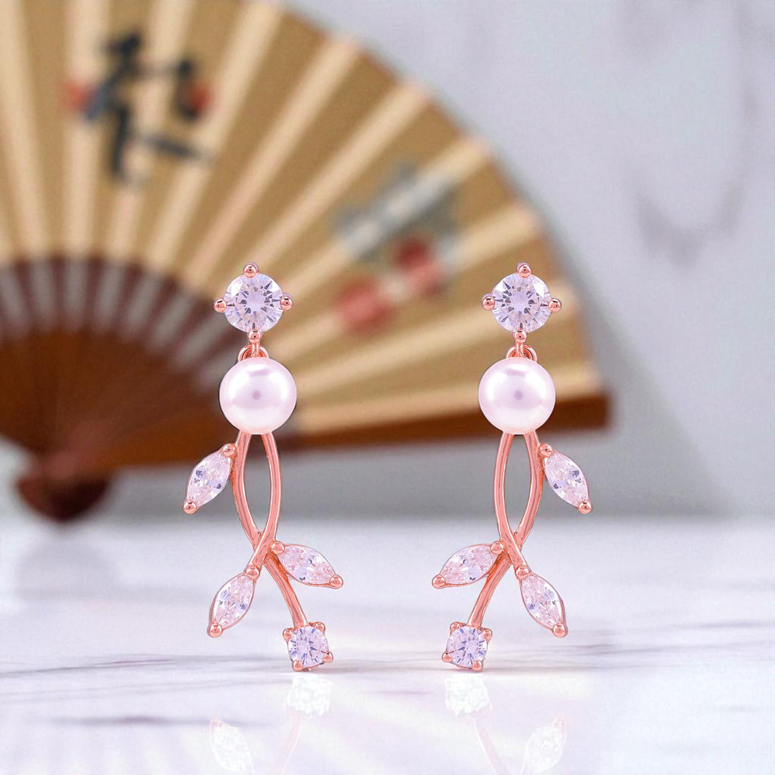 925 Sterling Silver Rose Gold Vine Drop Earrings for Women