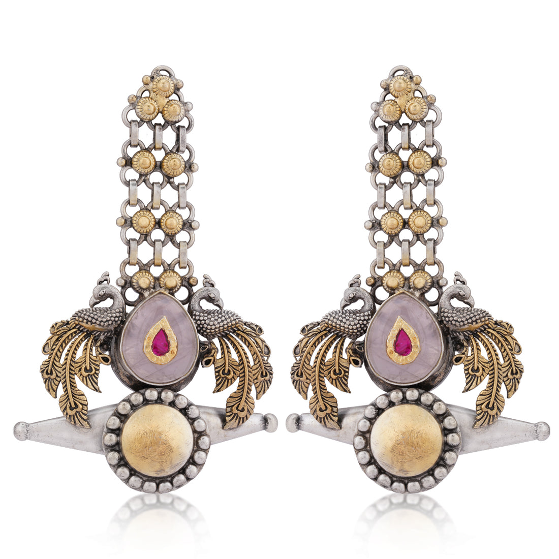 925 Sterling Silver Rose Quartz Deo Peacock Earring