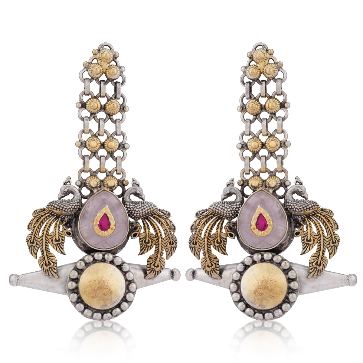 925 Sterling Silver Rose Quartz Deo Peacock Earring