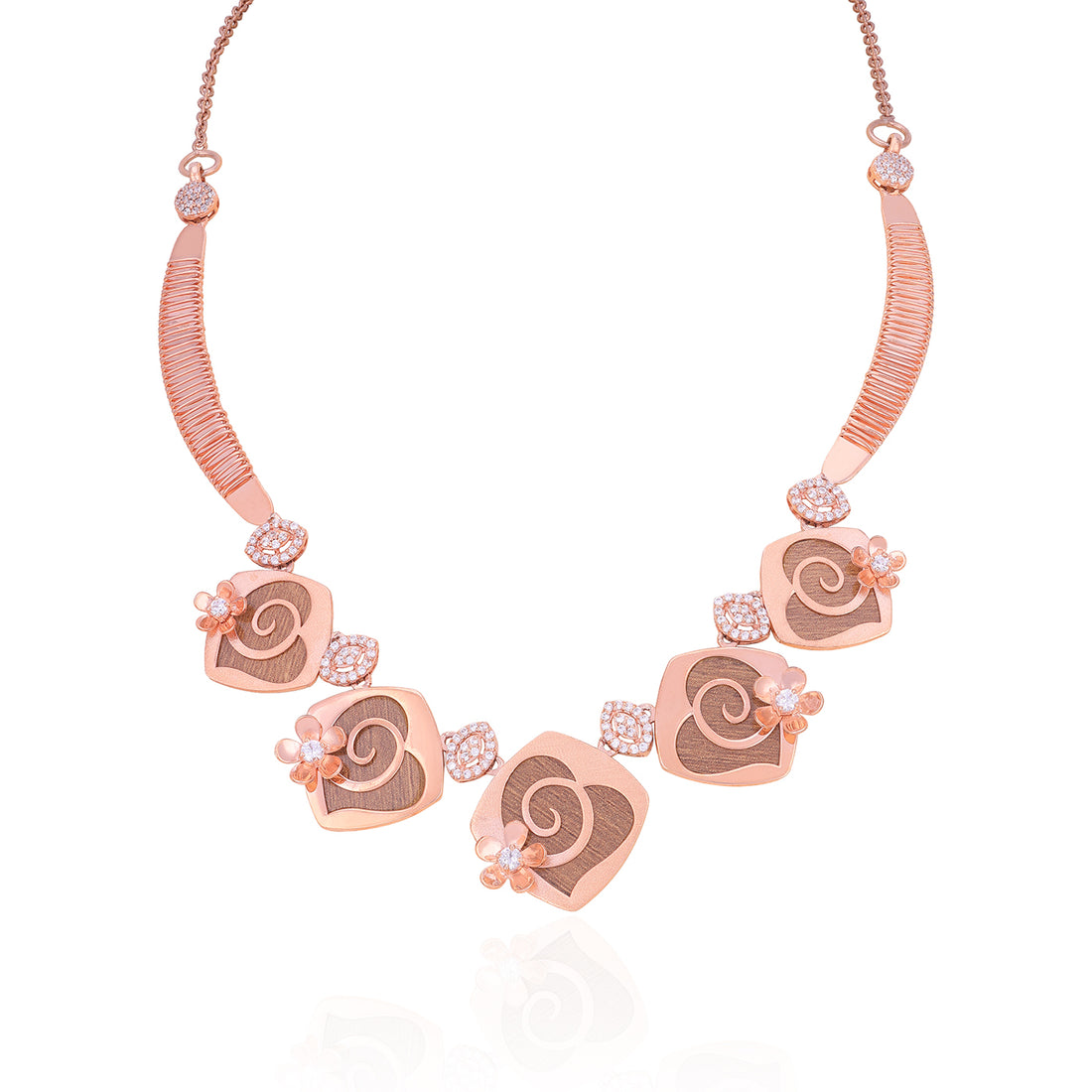 925 Sterling Silver Rosegold Clustered Heart Swirl Necklace For Women
