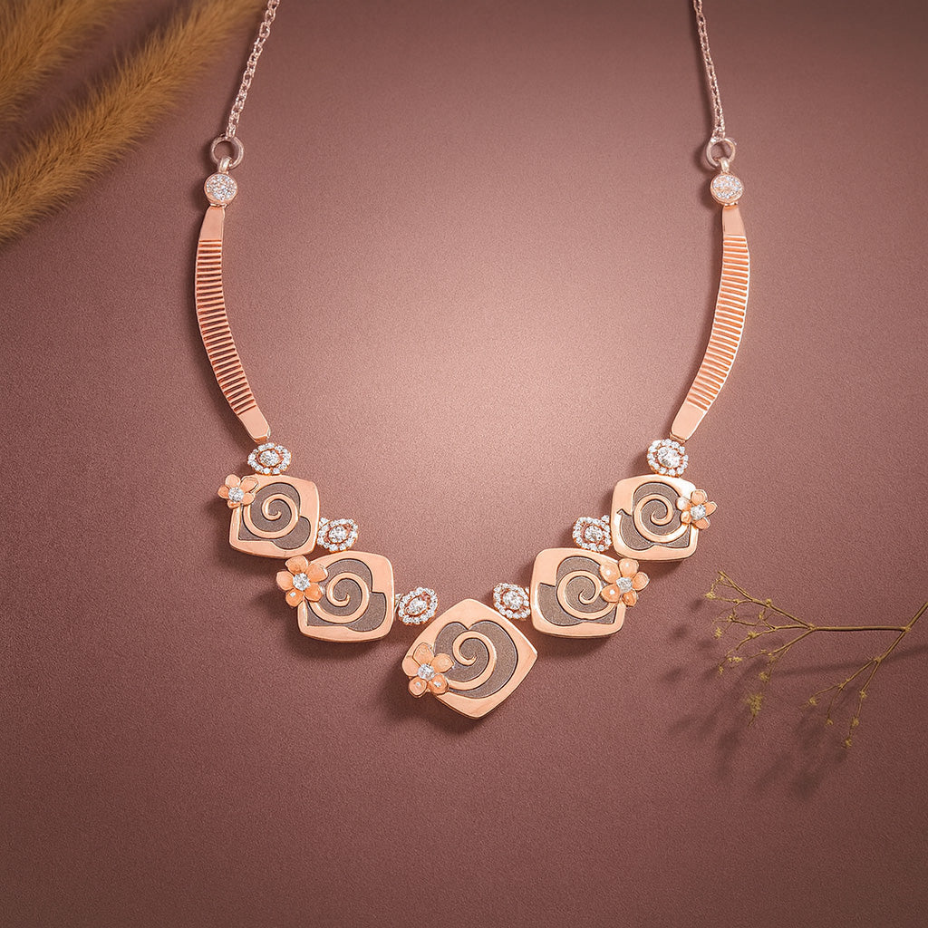 925 Sterling Silver Rosegold Clustered Heart Swirl Necklace For Women