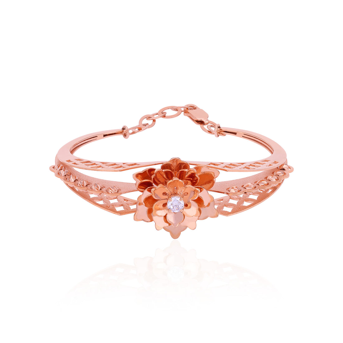 925 Sterling Silver Rosegold Elegant Blossom Lace Kada For Women