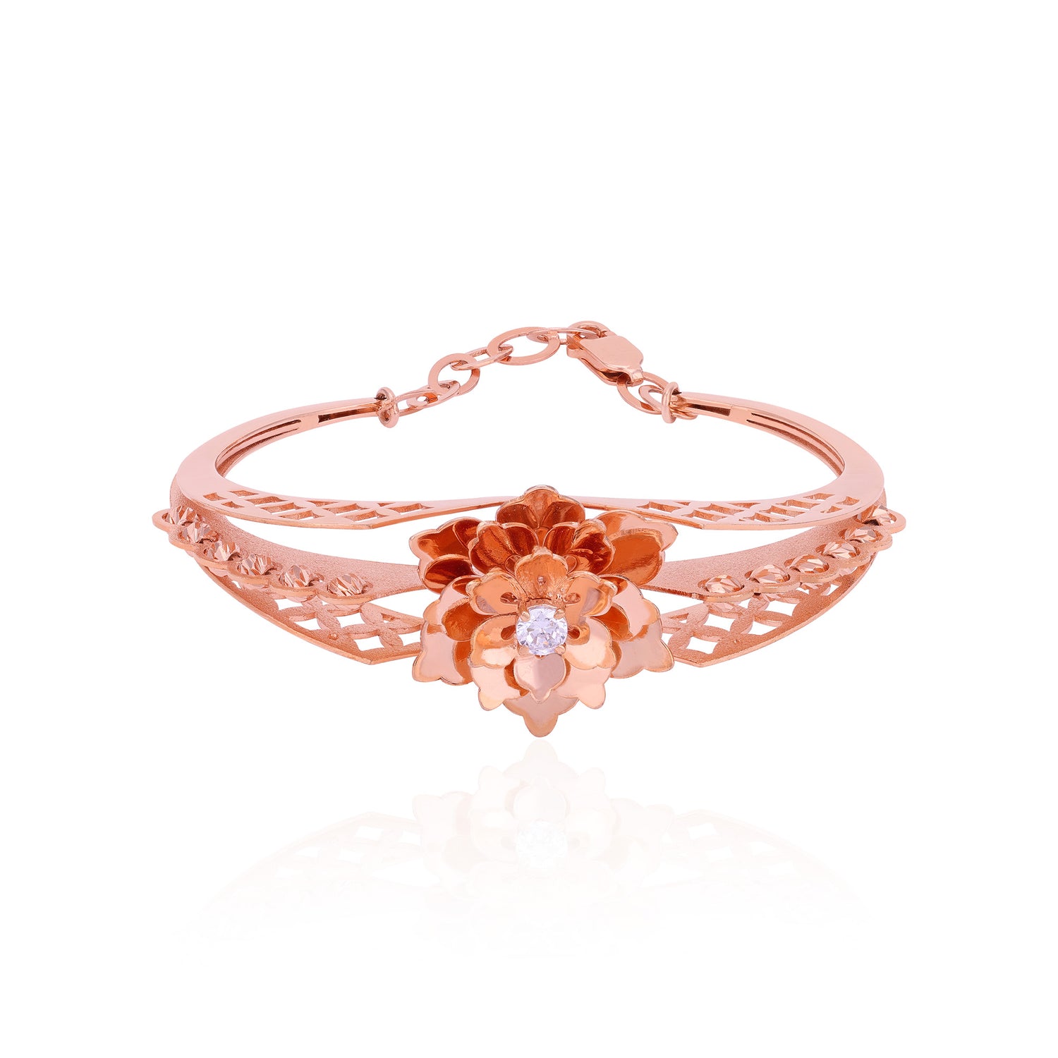 925 Sterling Silver Rosegold Elegant Blossom Lace Kada For Women
