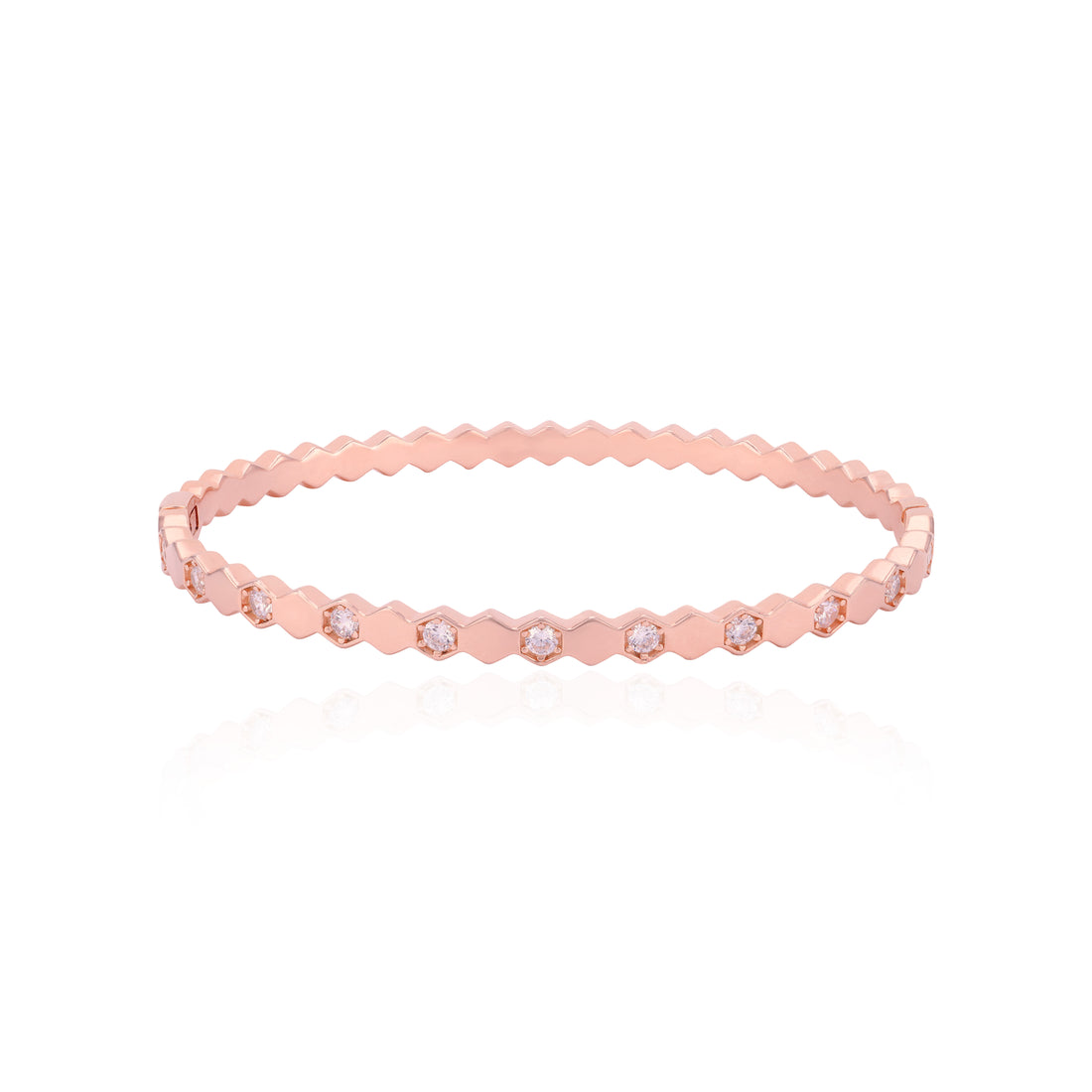 925 Sterling Silver Rosegold Hexagon Radiant Mosaic Bangle For Women