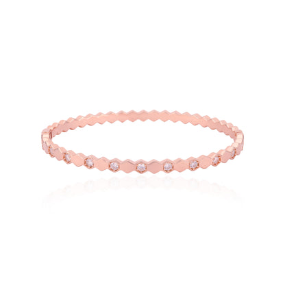 925 Sterling Silver Rosegold Hexagon Radiant Mosaic Bangle For Women