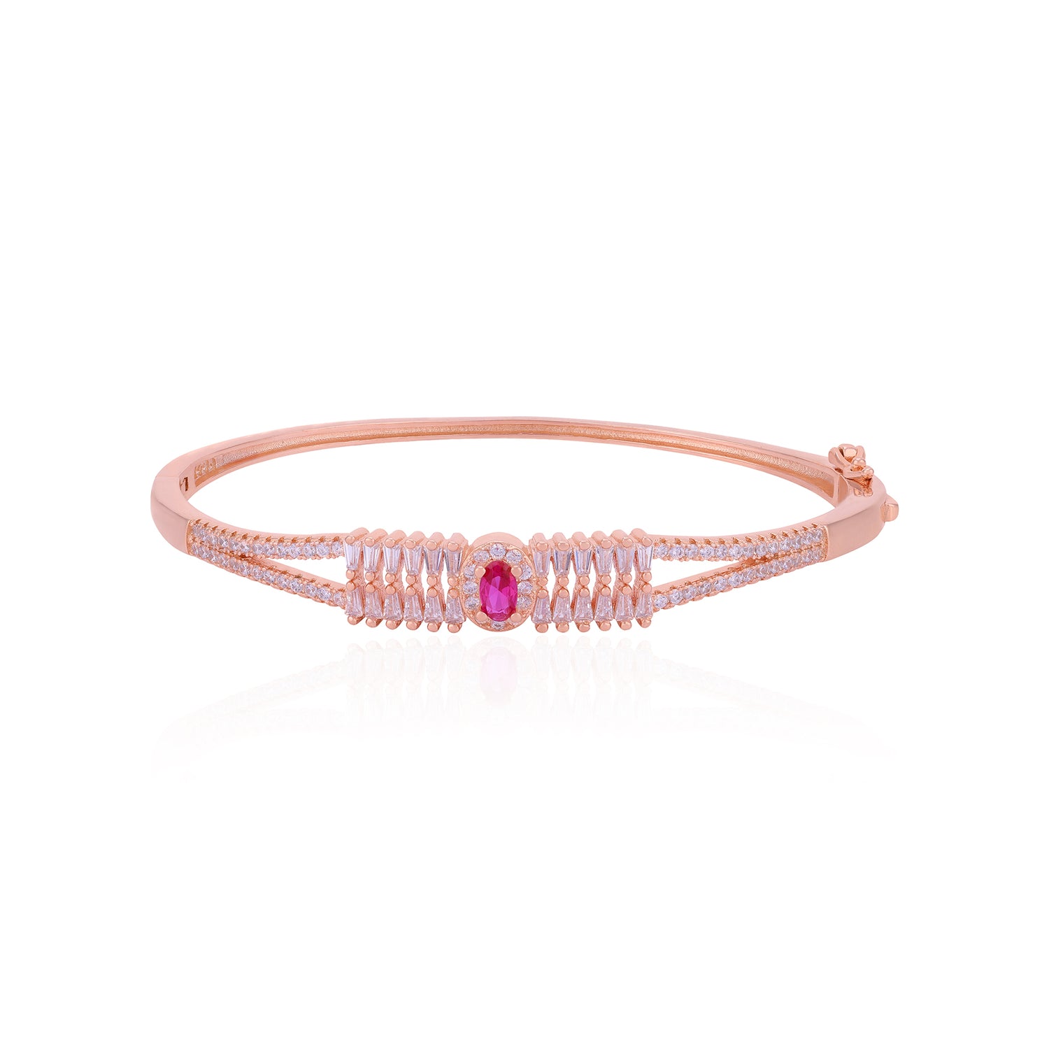 925 Sterling Silver Rosegold Majestic Ruby Halo Kada For Women