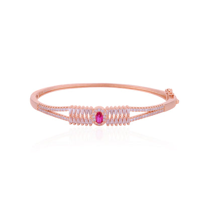 925 Sterling Silver Rosegold Majestic Ruby Halo Kada For Women