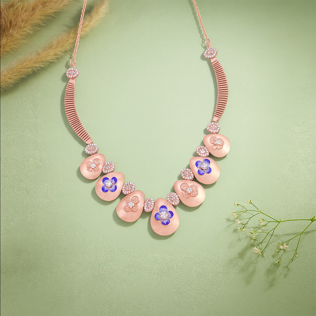 925 Sterling Silver Rosegold Plum Blossom Radiance Necklace For Women