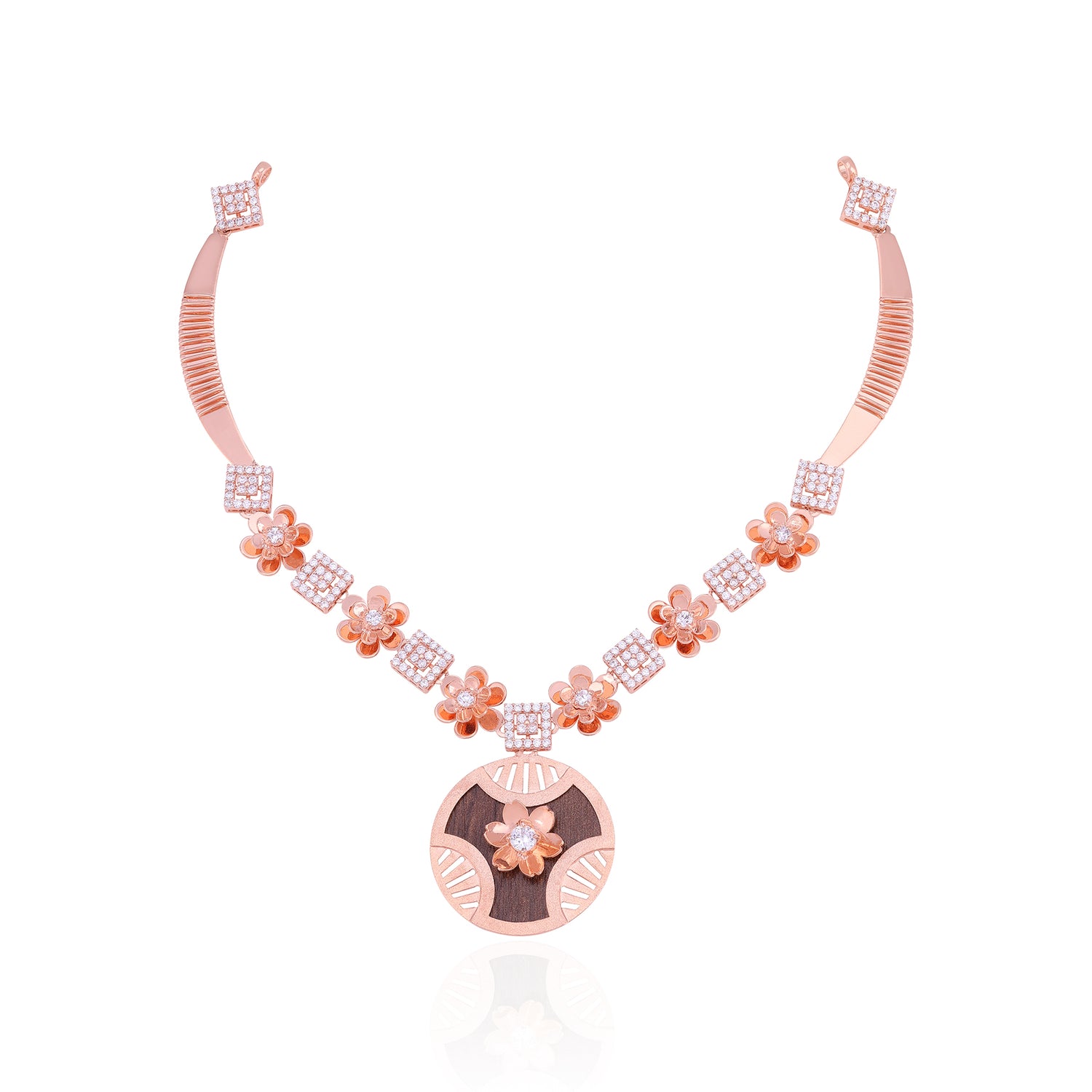 925 Sterling Silver Rosegold Radiant Geometry Floral Necklace For Women