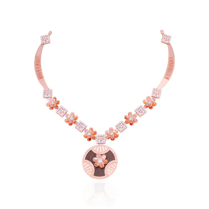 925 Sterling Silver Rosegold Radiant Geometry Floral Necklace For Women