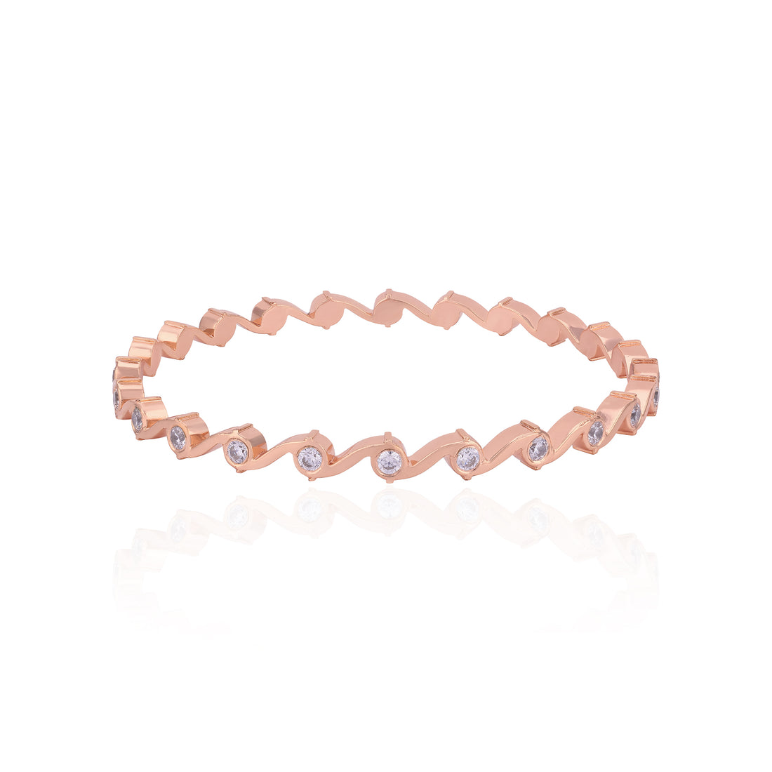 925 Sterling Silver Rosegold Swirling Arc Elegance Bangle For Women