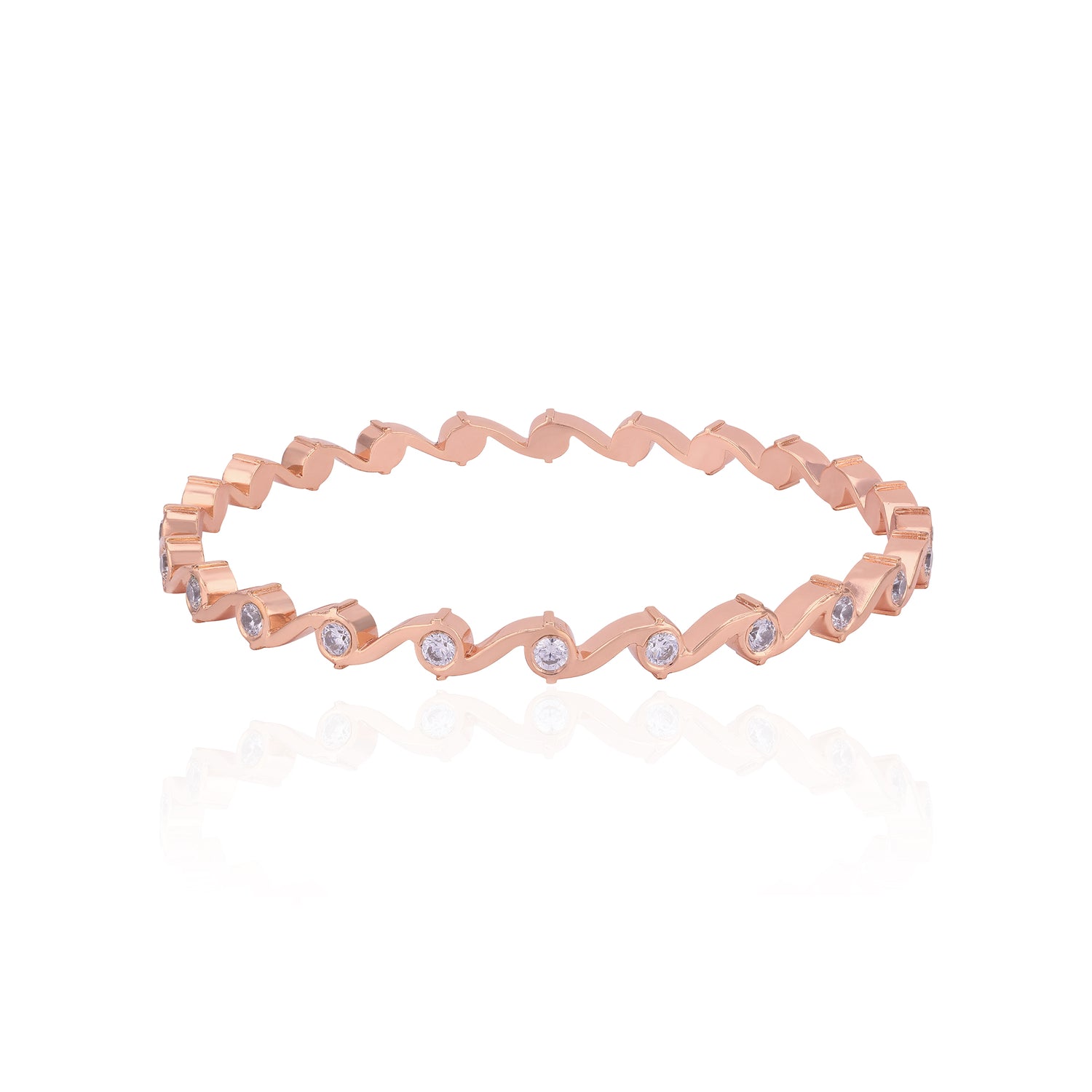 925 Sterling Silver Rosegold Swirling Arc Elegance Bangle For Women
