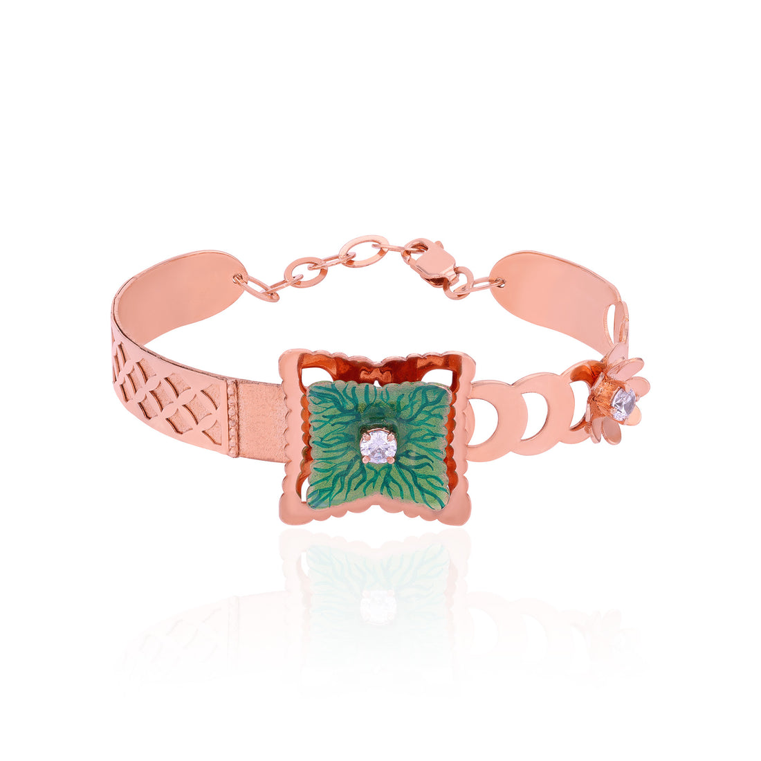 925 Sterling Silver Rosegold Verdant Square Blossom Kada For Women