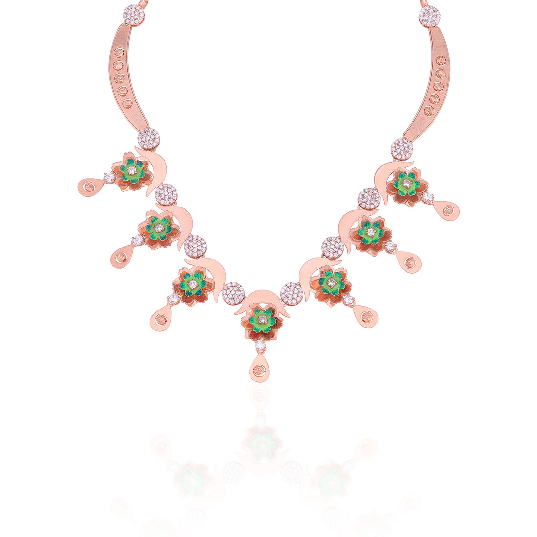 925 Sterling Silver Rosegold Verdure Sparkle Dangle Necklace For Women