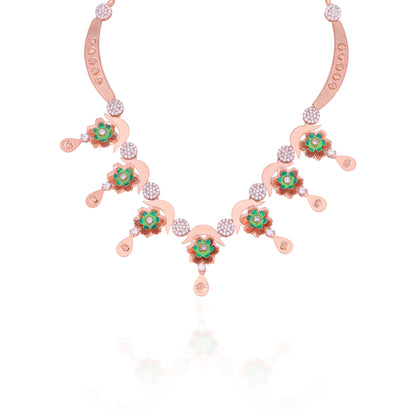 925 Sterling Silver Rosegold Verdure Sparkle Dangle Necklace For Women