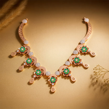 925 Sterling Silver Rosegold Verdure Sparkle Dangle Necklace For Women