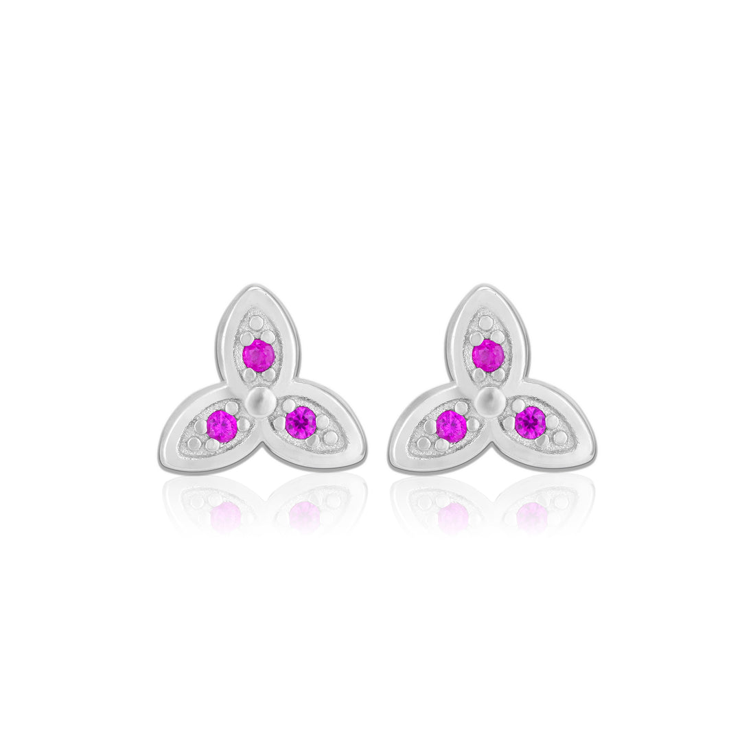 925 Sterling Silver Rosy Bloom Triple Petal Rhodium Plated Stud For Women