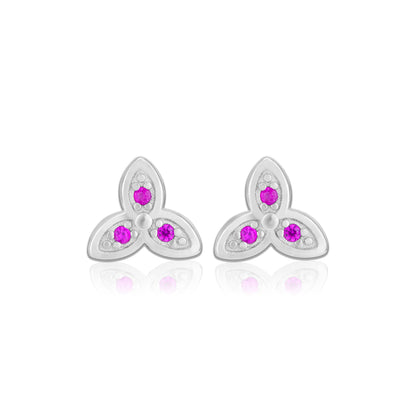 925 Sterling Silver Rosy Bloom Triple Petal Rhodium Plated Stud For Women