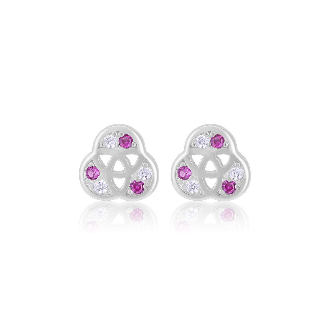 925 Sterling Silver Rosy Trinity Rhodium Plated Earrings For Women