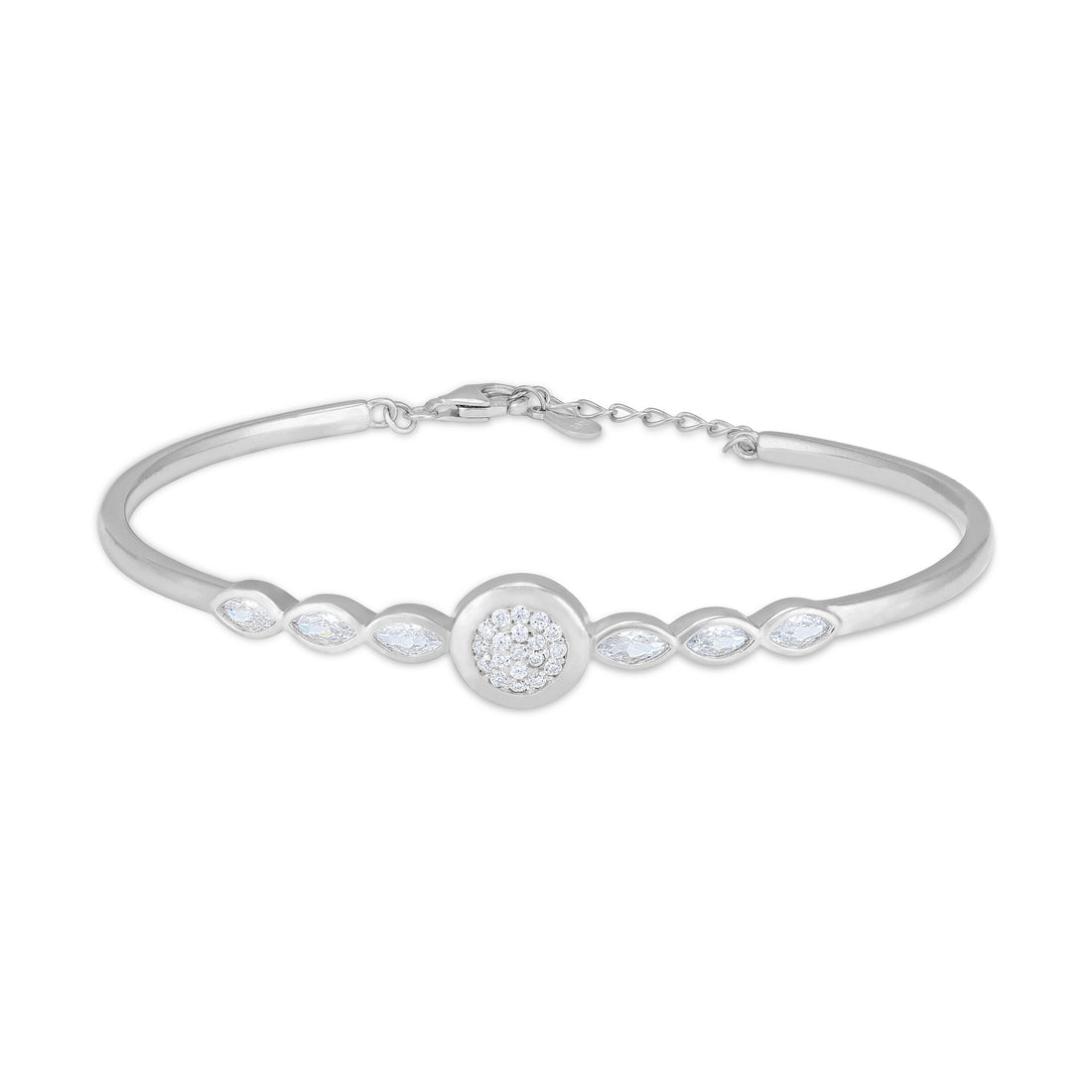 925 Sterling Silver Round Center Marquise Stone Accents Bracelet for Women