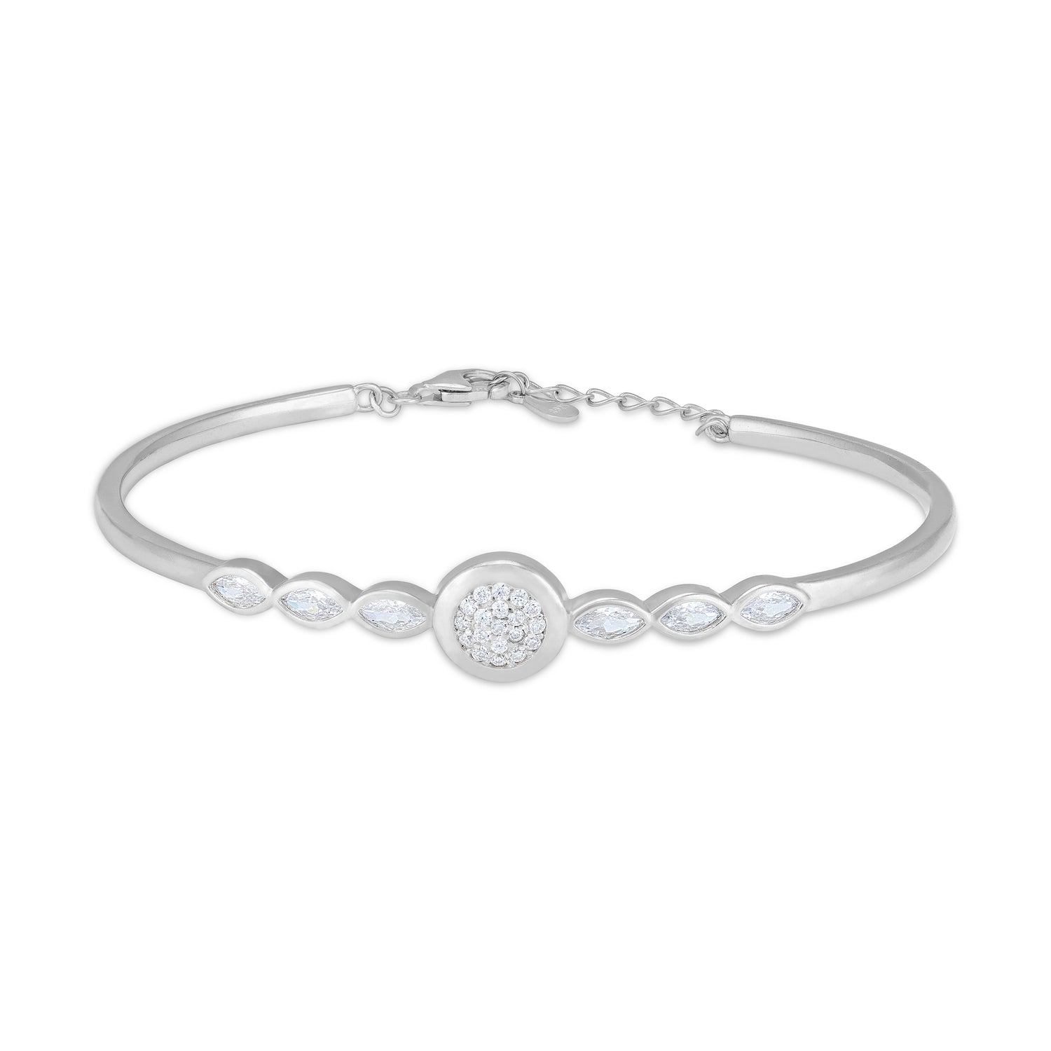 925 Sterling Silver Round Center Marquise Stone Accents Bracelet for Women