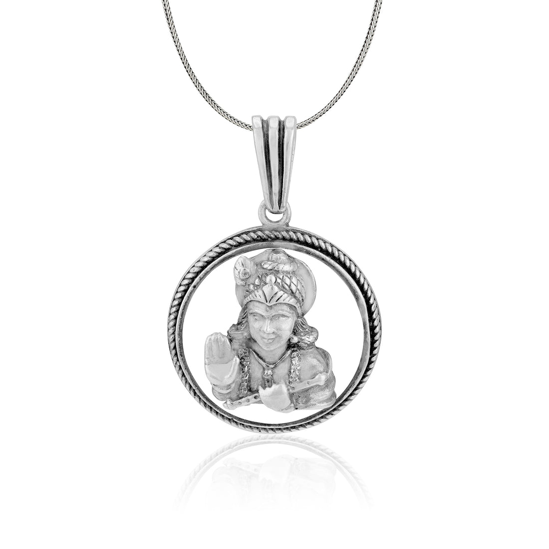 925 Sterling Silver Round Lord Krishna Intricate Rope Border Frame Pendant for Women