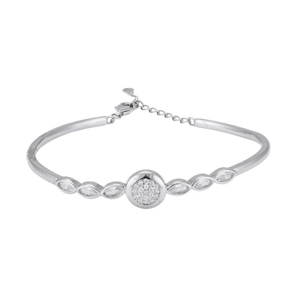 925 Sterling Silver Round Pave with Tapered Marquise Side Stones Sleek Metal Finish Bracelet for Women