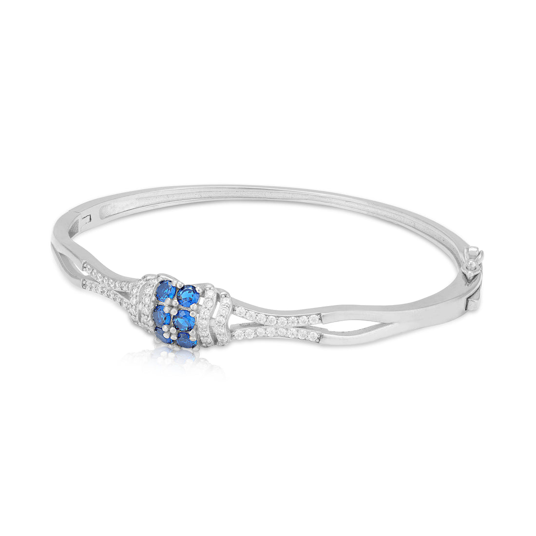 925 Sterling Silver Royal Blue Cluster Criss-Cross Encrusted Bracelet for Women
