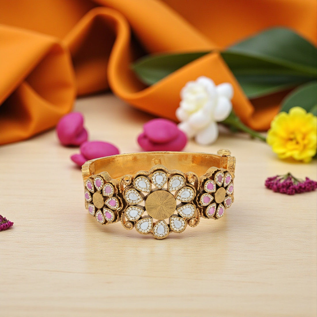 925 Sterling Silver Royal Lotus Crest Kada for women