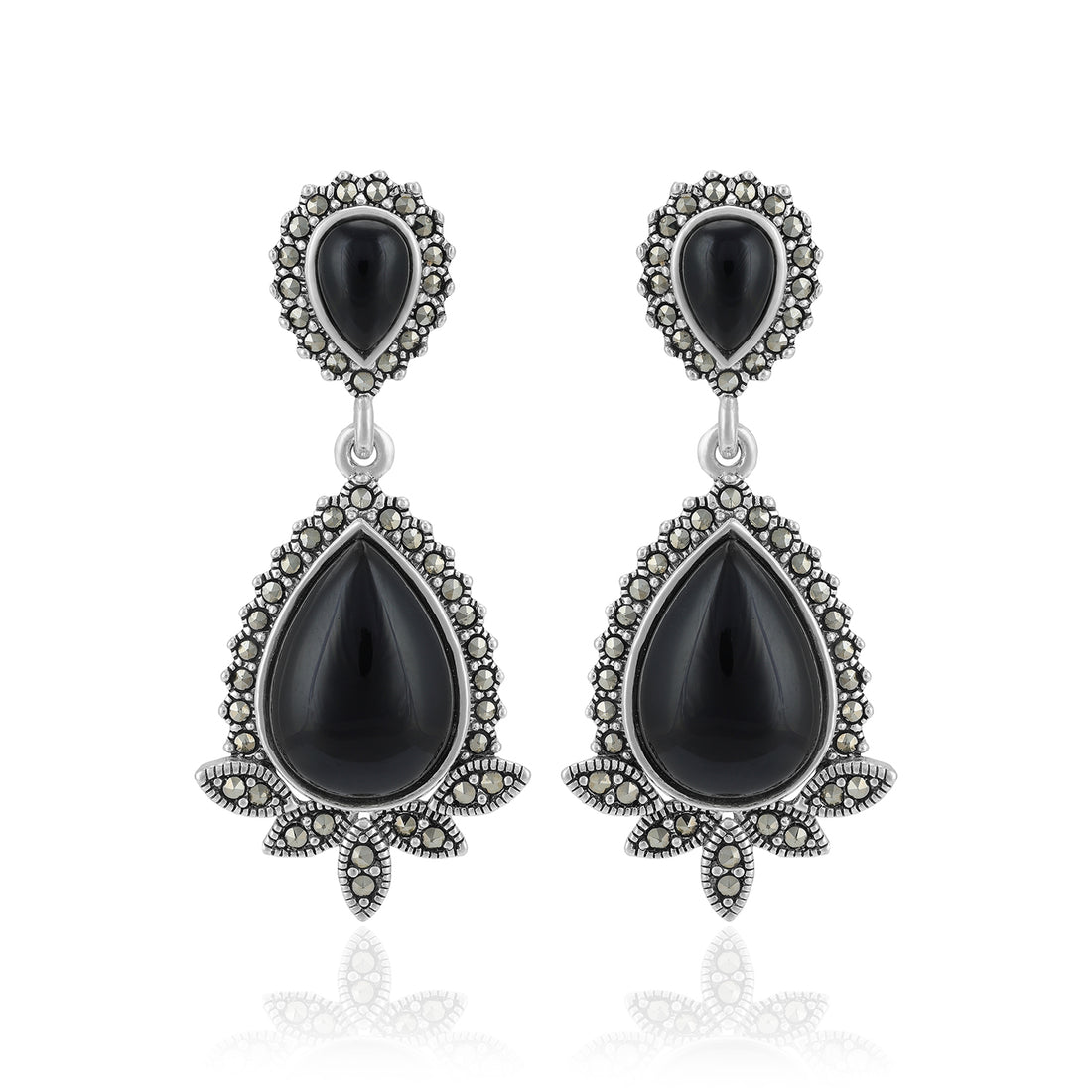 925 Sterling Silver Royal Noir Teardrop Oxidised Earrings For Women