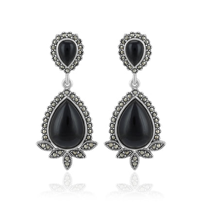 925 Sterling Silver Royal Noir Teardrop Oxidised Earrings For Women