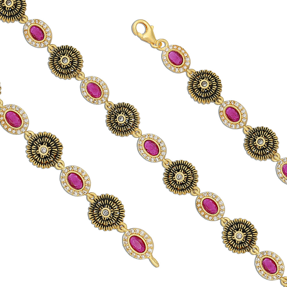 925 Sterling Silver Royal Petal Ruby Stone Bracelet for Women