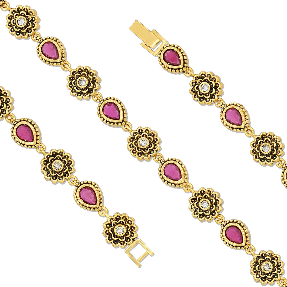 925 Sterling Silver Royal Teardrop Ruby Bracelet for Women