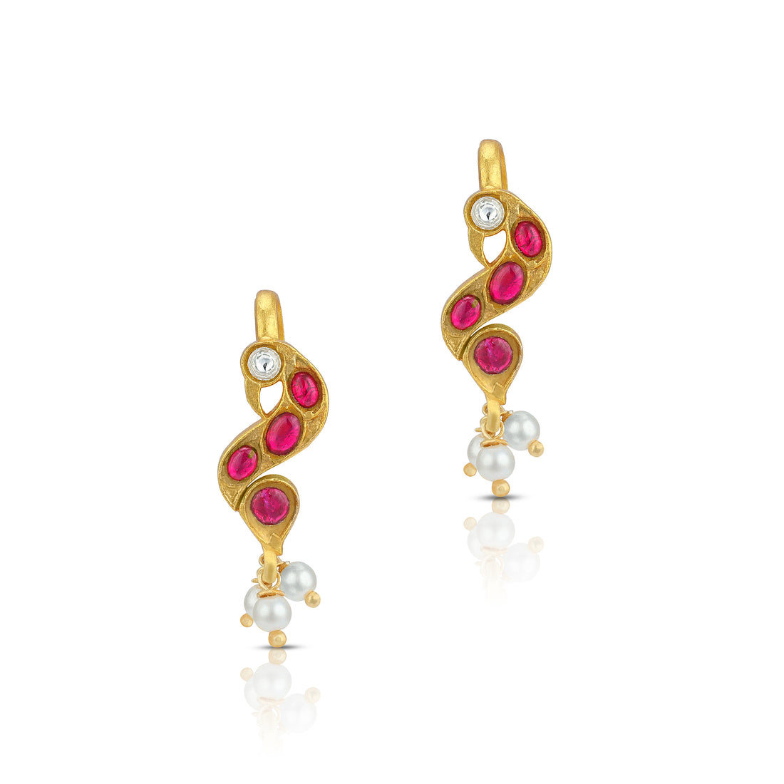 925 Sterling Silver Ruby Curve Pearl Drop Earring for Women