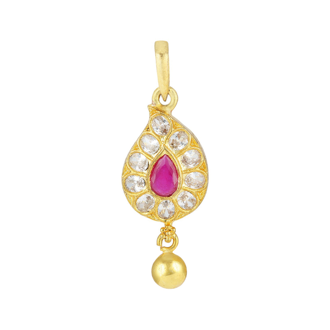 925 Sterling Silver Ruby Drop Gold-Plated Single Ghungroo Charm Pendant for Women