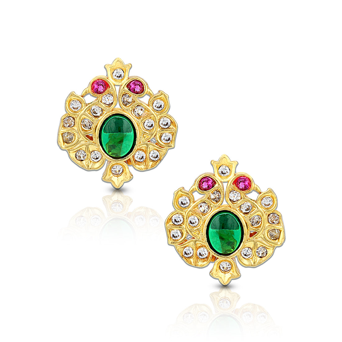 925 Sterling Silver Ruby Emerald Dual Peacock Stud for Women