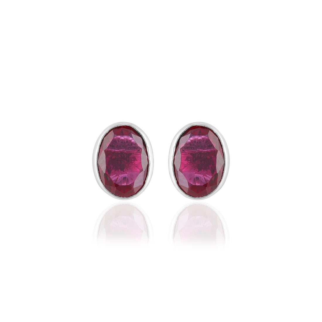 925 Sterling Silver Ruby Oval Cut Rhodium Plated Stud for Women