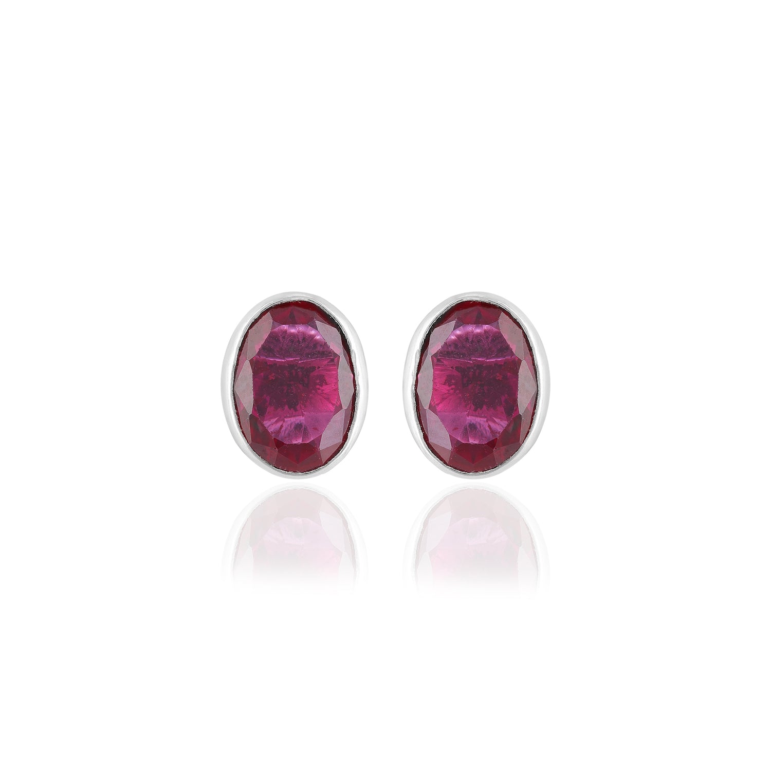 925 Sterling Silver Ruby Oval Cut Rhodium Plated Stud for Women