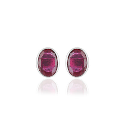 925 Sterling Silver Ruby Oval Cut Rhodium Plated Stud for Women