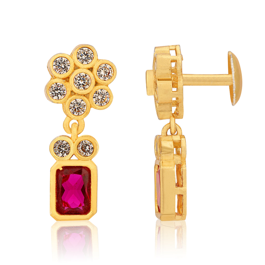 925 Sterling Silver Ruby Solitaire Fleur Earrings For Women