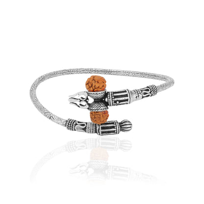 925 Sterling Silver Rudraksha Shivan Trishul Oxidised Bracelet for Men