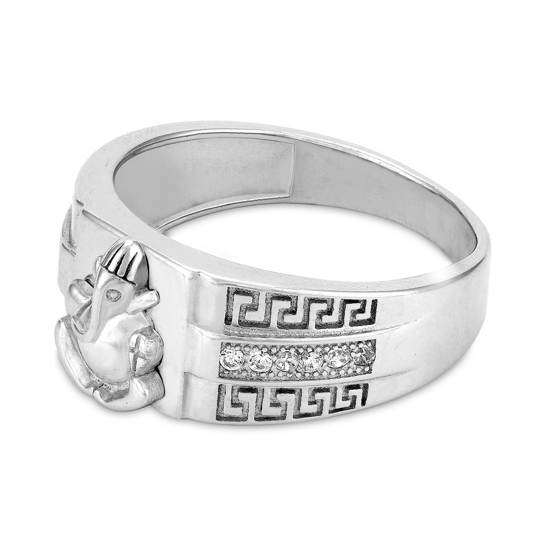 925 Sterling Silver Sacred Ganesha Embossed with Geometric Side Pattern Ring for Men
