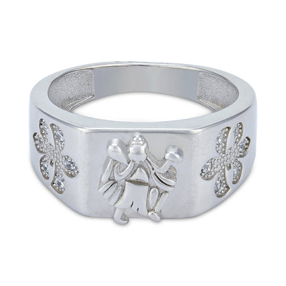 925 Sterling Silver Sacred Hanuman Motif with Elegant Floral Ring for Men