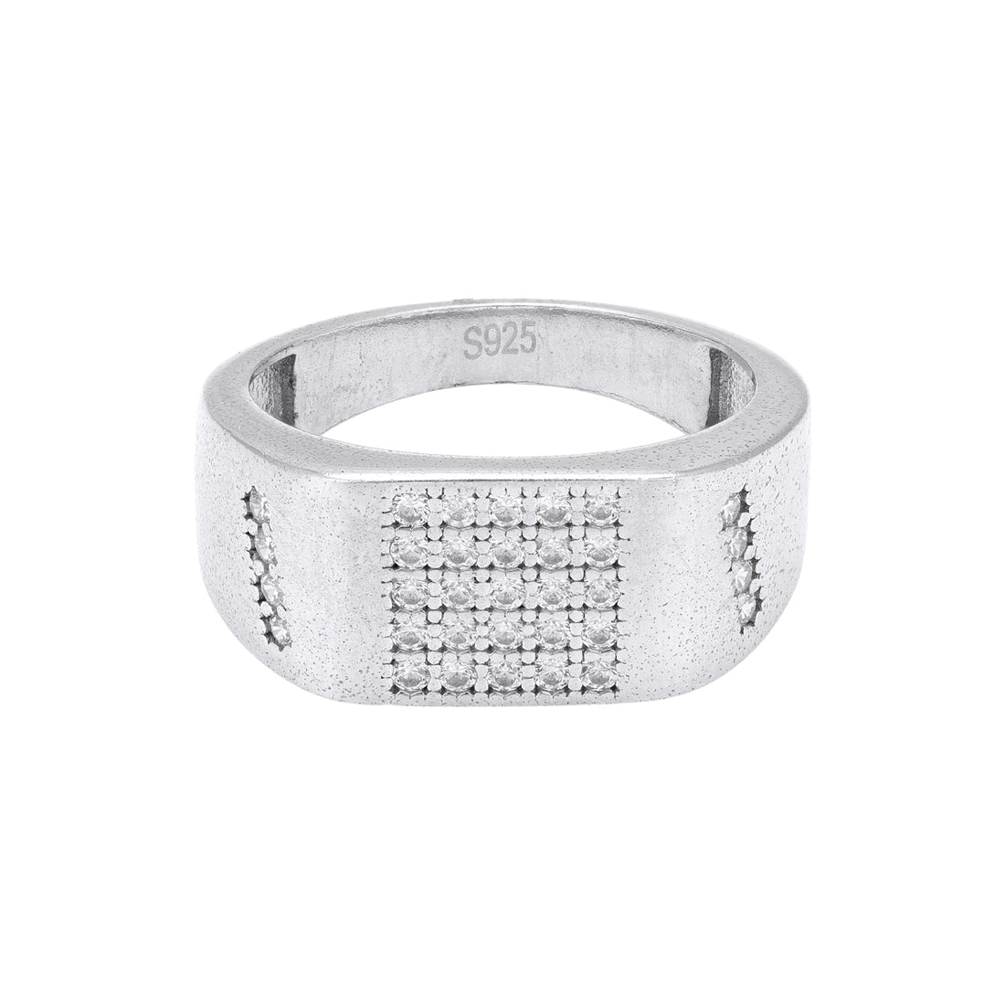 925 Sterling Silver Satin Finish Broad Band Diamond Grid Center Side Row Accents Ring for Men